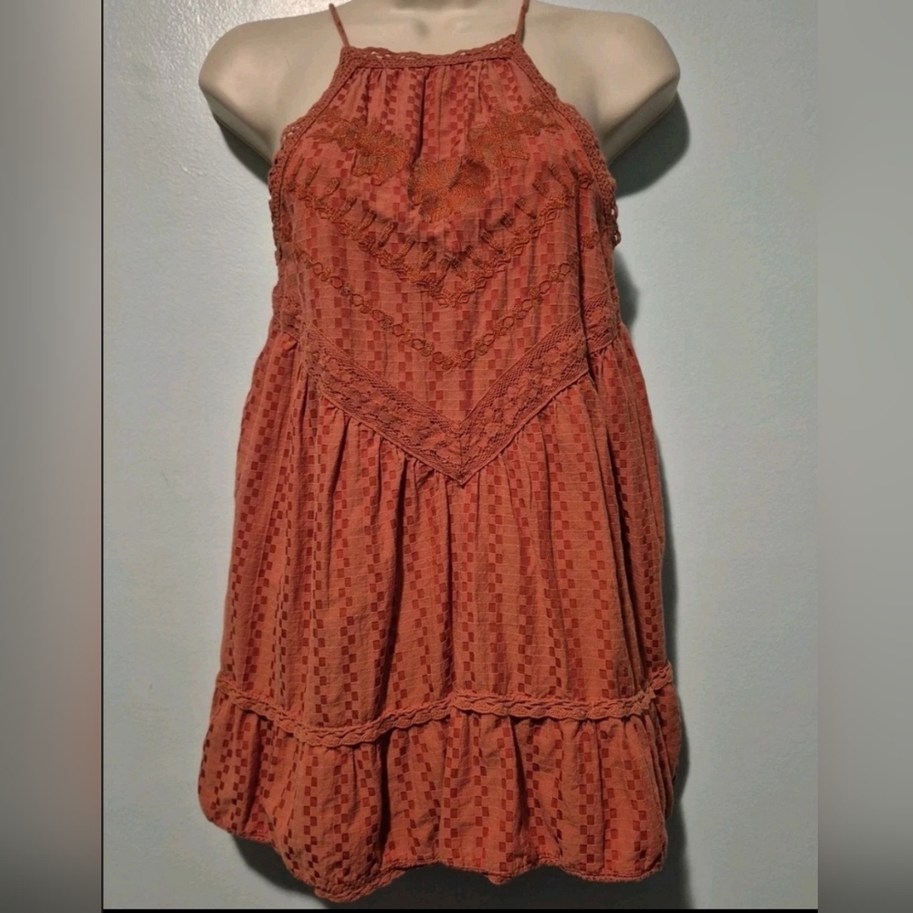 Free People Elisa Tunic Lace Top Paprika Strappy Orange  Size S Boho Trendy